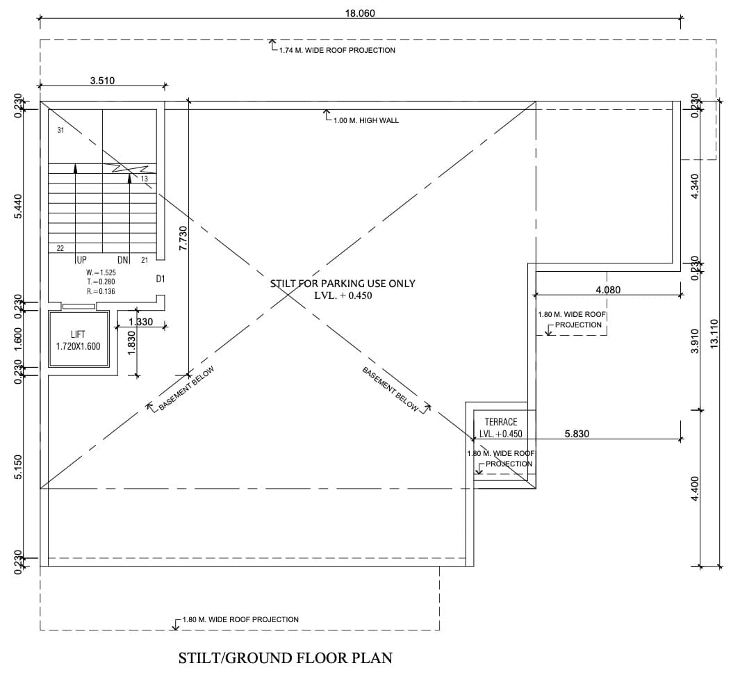 Stilt and ground floor plan of a nursing home